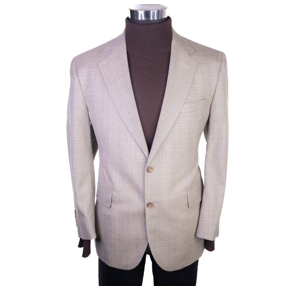 Jos A Bank Blazer Sz 40S Plaid Beige Sports Coat Suit Jacket Wool/Silk EUC - Picture 2 of 13